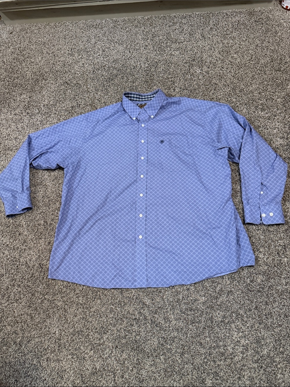 Ariat Blue Geometric Print Button-Down Dress Shirt XXL